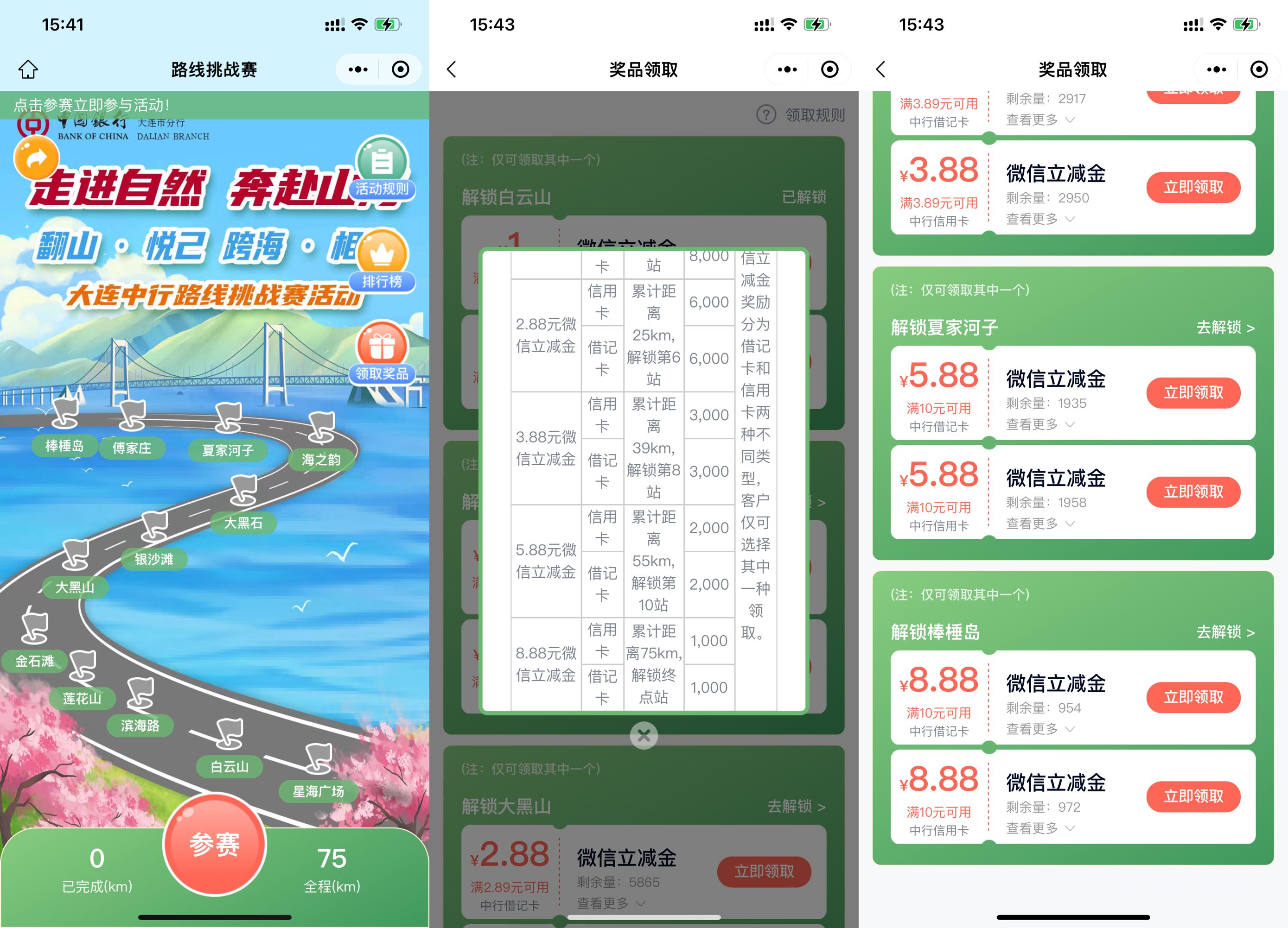 中行路线挑战赛领24.4元立减金